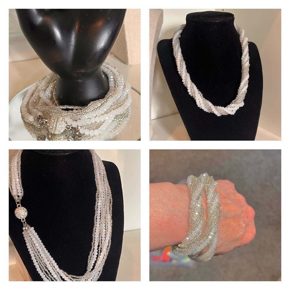 N195 Gorgeous NEW multi strand bracelet / necklace pave magnetic clasp closure